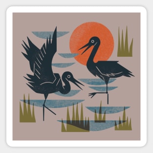 Cranes Wading At Sunset Magnet